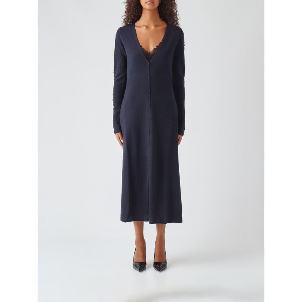 Pinko Women Pinko Wool Knit Midi Slip Dress With Lace Inserts